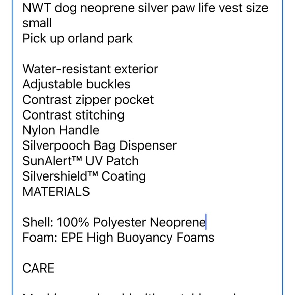 NWT Neoprene silver Paw Dog Life Jacket-Khaki size Small - Picture 7 of 7